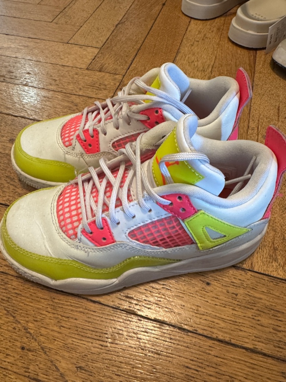 Nike Kids White Sneakers with Neon Pink & Lime Accents